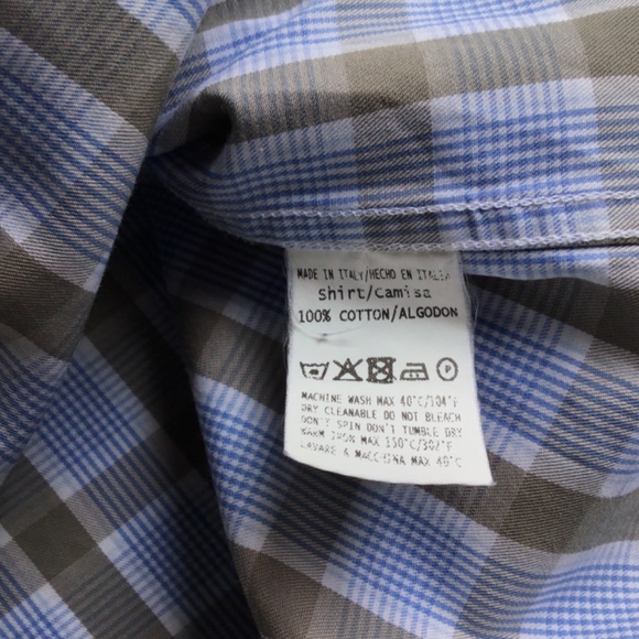 Erminegildo Zegna  Pale blue & green checks cotton shirt Sz L made in Italy 🇮🇹 - Picture 10 of 11